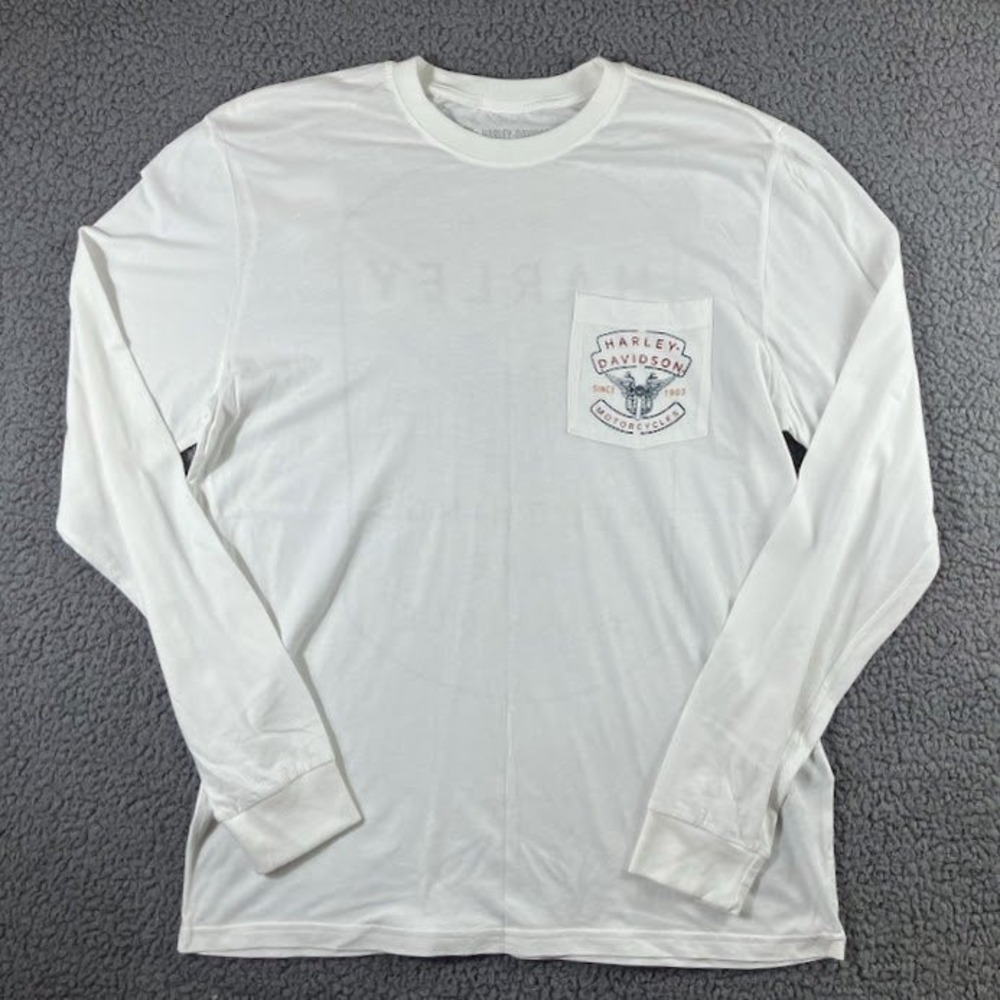 Harley-Davidson Mens White Long Sleeve Graphic Pocket T-Shirt Size Large L